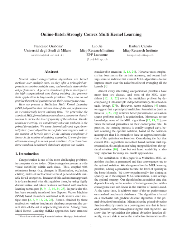 (PDF) Online-batch strongly convex Multi Kernel Learning