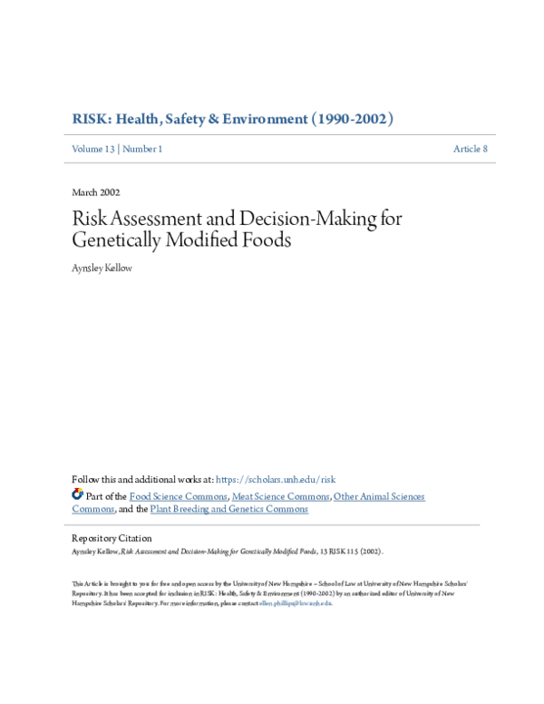(PDF) Risk Assessment and Decision-Making for Genetically Modified Foods