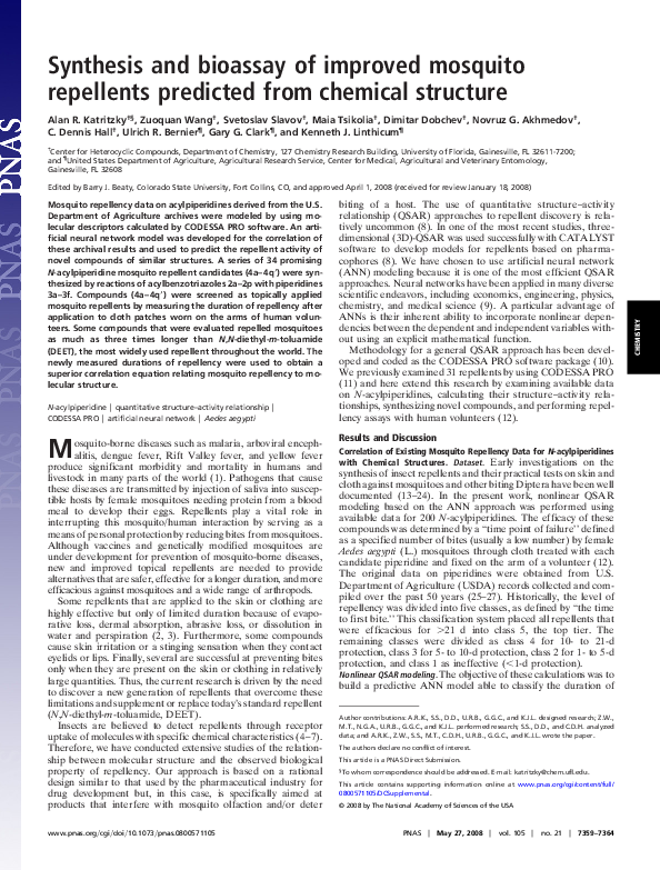 (PDF) Synthesis and bioassay of improved mosquito repellents predicted ...