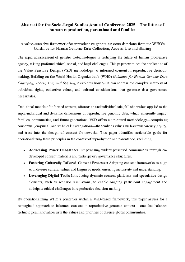 (PDF) A value-sensitive framework for reproductive genomics ...