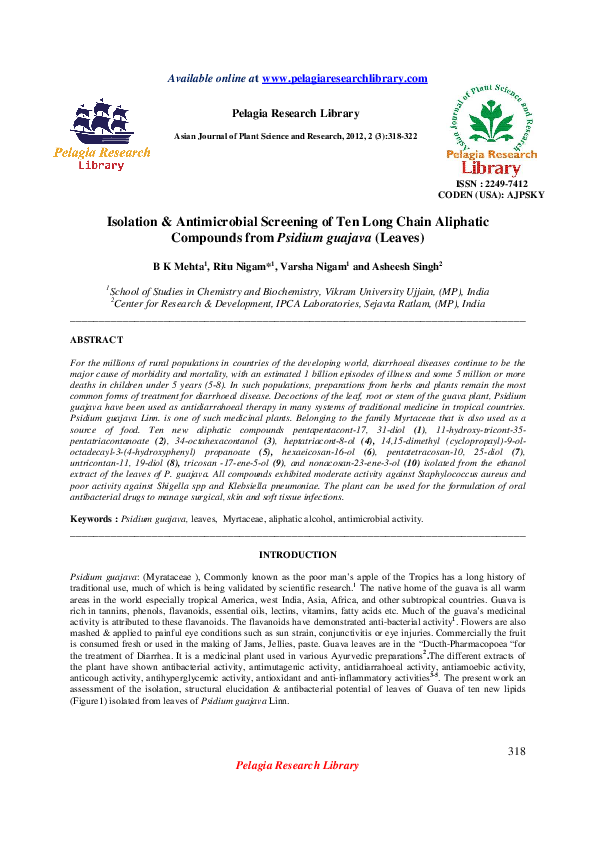 (PDF) Isolation & Antimicrobial Screening of Ten Long Chain Aliphatic ...