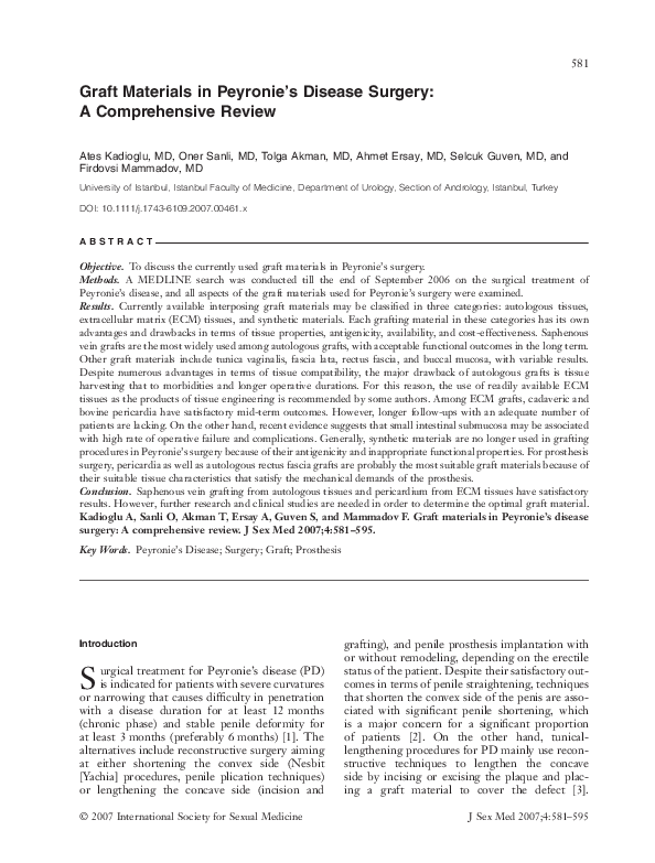 (PDF) Graft Materials in Peyronie's Disease Surgery: A Comprehensive Review
