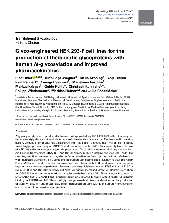 (PDF) Glyco-engineered HEK 293-F cell lines for the production of ...