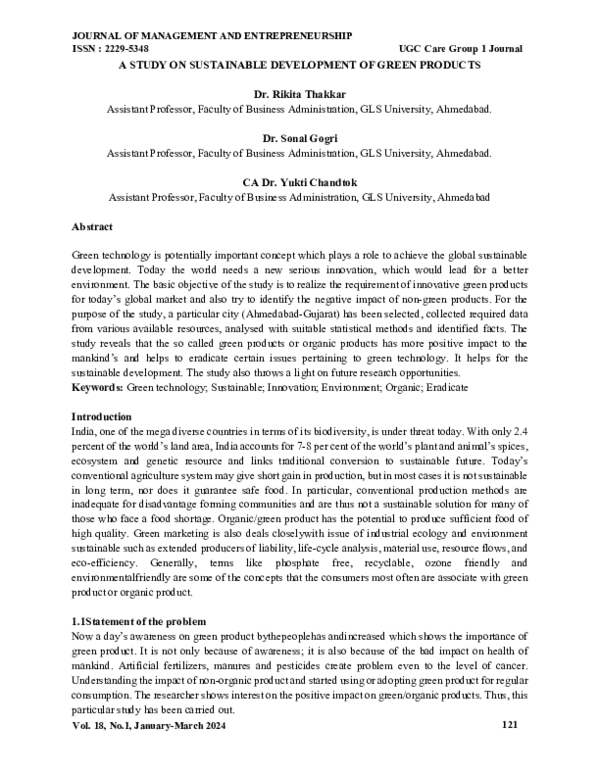 (PDF) A STUDY ON SUSTAINABLE DEVELOPMENT OF GREEN PRODUCTS