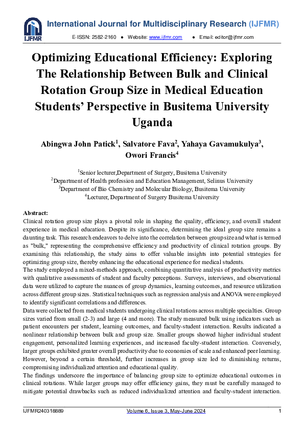(PDF) Optimizing Educational Efficiency: Exploring the Relationship ...