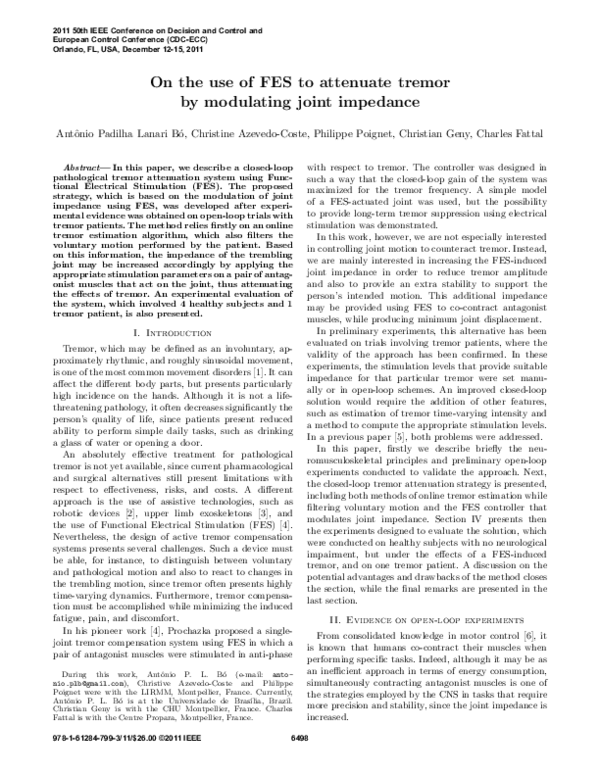 (PDF) On the use of FES to attenuate tremor by modulating joint impedance