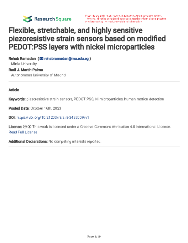 Pdf Flexible Stretchable And Highly Sensitive Piezoresistive Strain