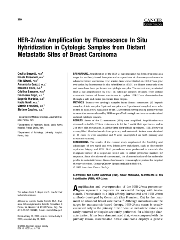 (PDF) HER-2/neu amplification by fluorescence in situ hybridization in ...