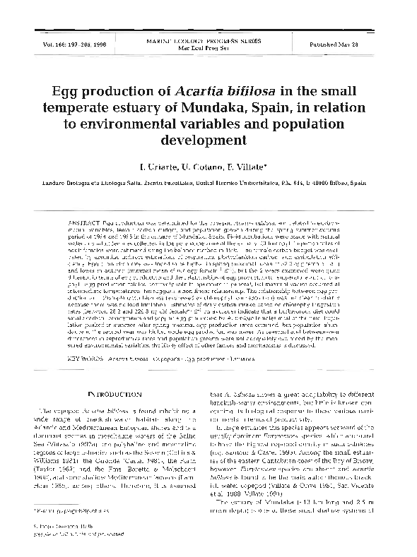 (PDF) Egg production of Acartia bifilosa in the small temperate estuary ... - Temperate Egg Production In Climates