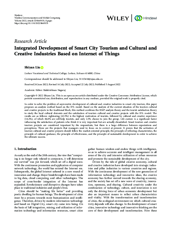 (PDF) Integrated Development of Smart City Tourism and Cultural and ...