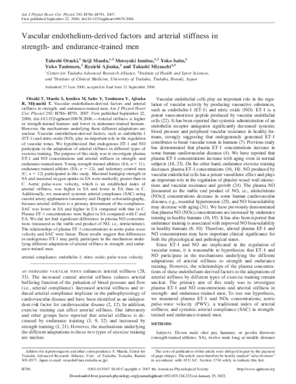 (PDF) Vascular endothelium-derived factors and arterial stiffness in ...