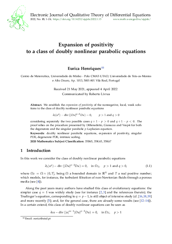 (PDF) Expansion of positivity to a class of doubly nonlinear parabolic ...