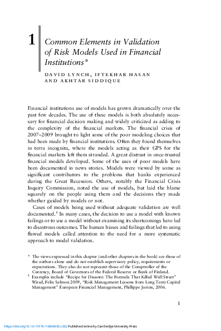 (PDF) Common Elements in Validation of Risk Models Used in Financial ...