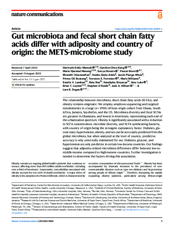 (PDF) Gut microbiota and fecal short chain fatty acids differ with ...