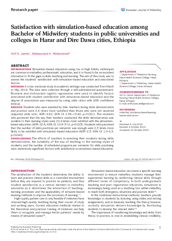 (PDF) Satisfaction with simulation-based education among Bachelor of ...