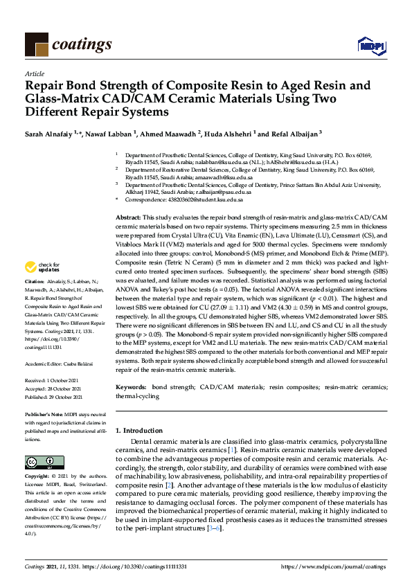 (PDF) Repair Bond Strength of Composite Resin to Aged Resin and Glass ...