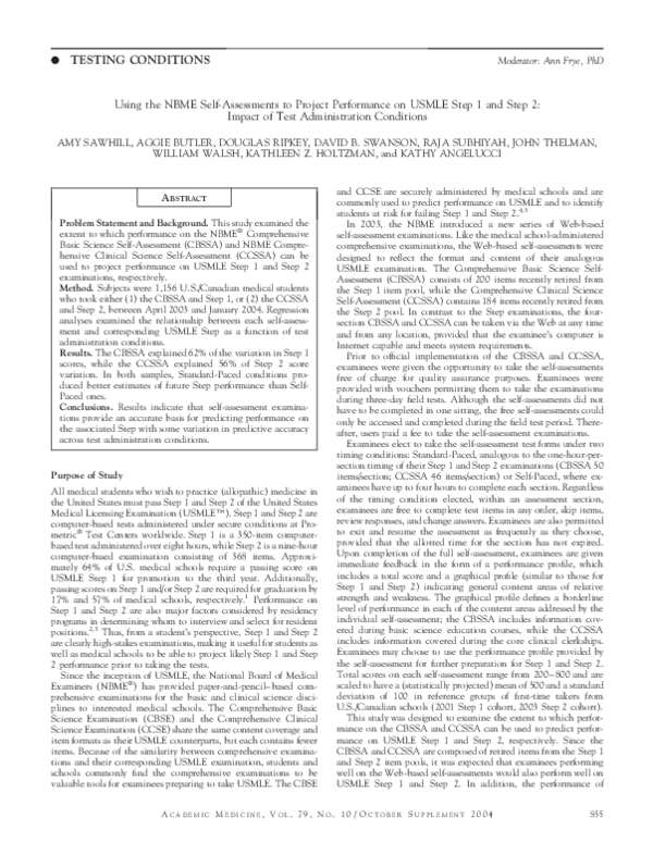 (PDF) Using the NBME Self-Assessments to Project Performance on USMLE ...