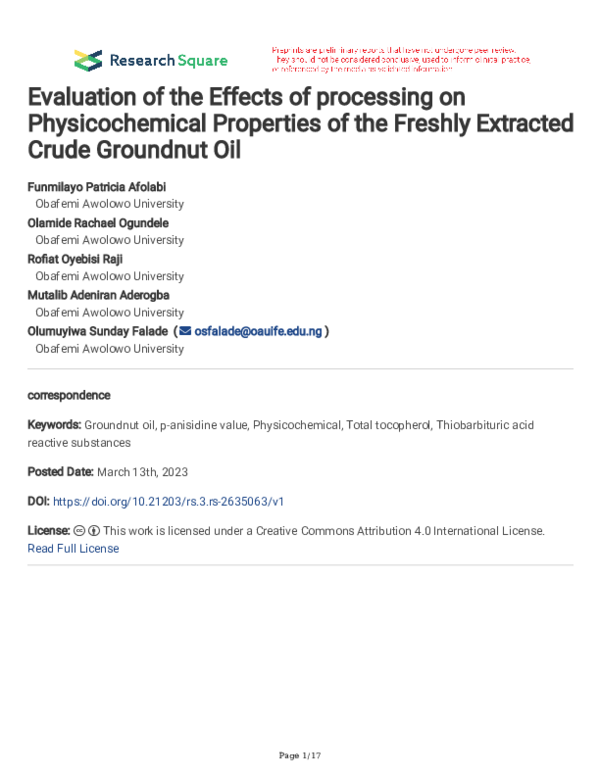(PDF) Evaluation of the Effects of processing on Physicochemical ...