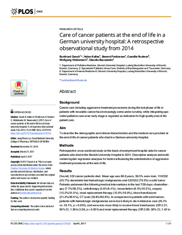 (PDF) Care of cancer patients at the end of life in a German university ...