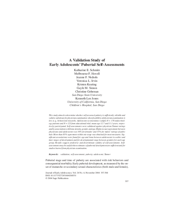 (PDF) A Validation Study of Early Adolescents’ Pubertal Self-Assessments