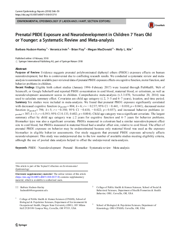 (PDF) Prenatal PBDE Exposure and Neurodevelopment in Children 7 Years ...