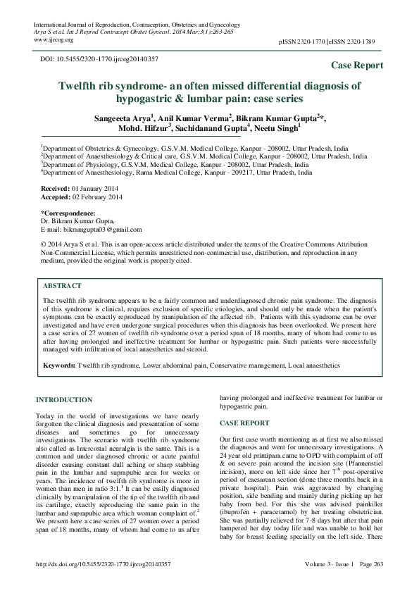 (PDF) Twelfth rib syndrome- an often missed differential diagnosis of ...
