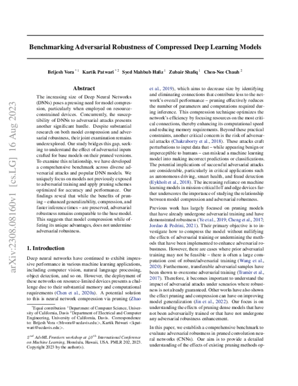 (PDF) Benchmarking Adversarial Robustness of Compressed Deep Learning ...