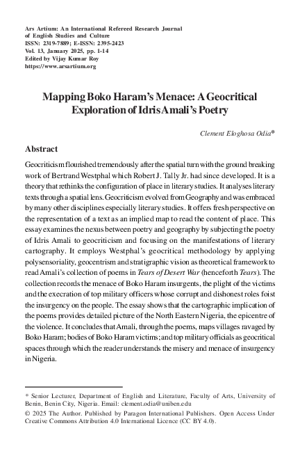 (PDF) Mapping Boko Haram's Menace: A Geocritical Exploration of Idris ...