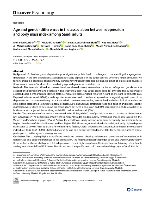 (PDF) Age and gender differences in the association between depression ...