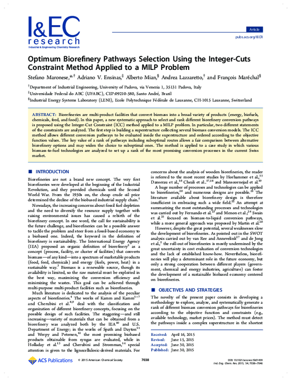 (PDF) Optimum Biorefinery Pathways Selection Using the Integer-Cuts ...