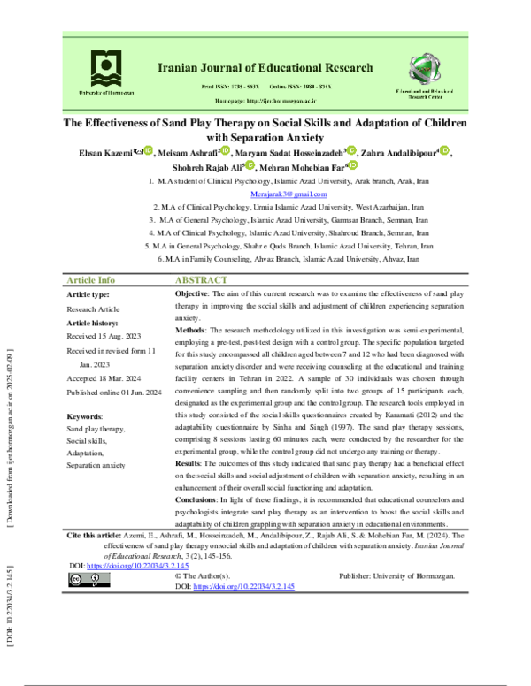 (PDF) The Effectiveness of Sand Play Therapy on Social Skills and ...