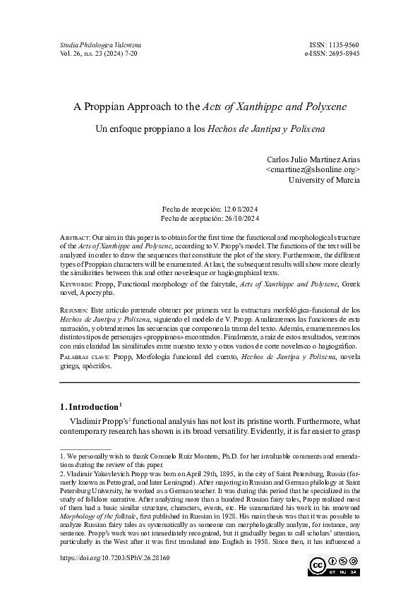 (PDF) A Proppian Approach to the Acts of Xanthippe and Polyxene