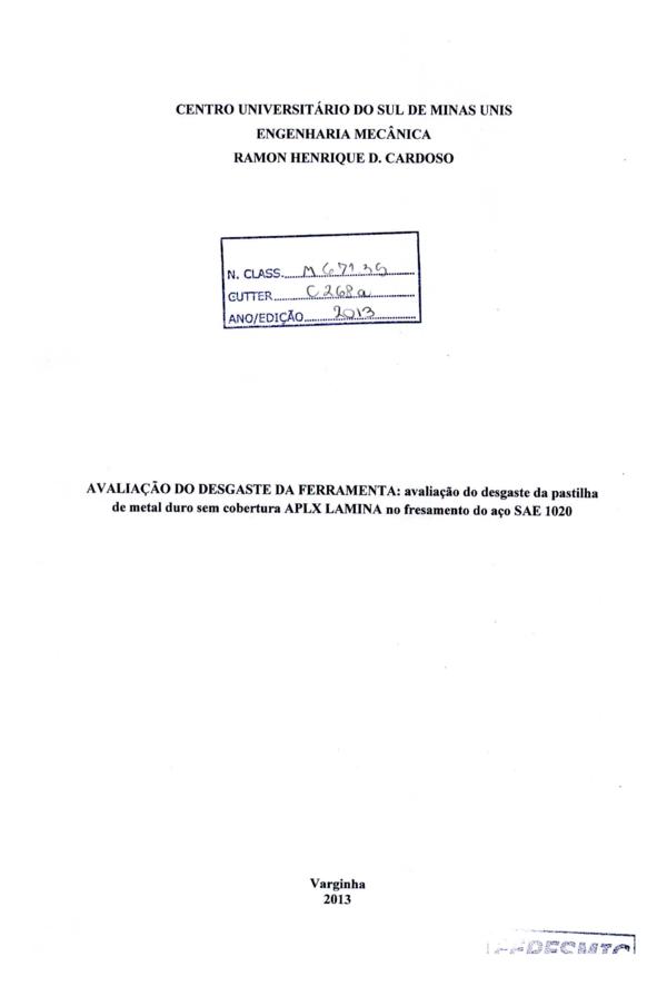(PDF) AVALIAÇÃO DO DESGASTE DA FERRAMENTA: a avaliação do desgaste da ...