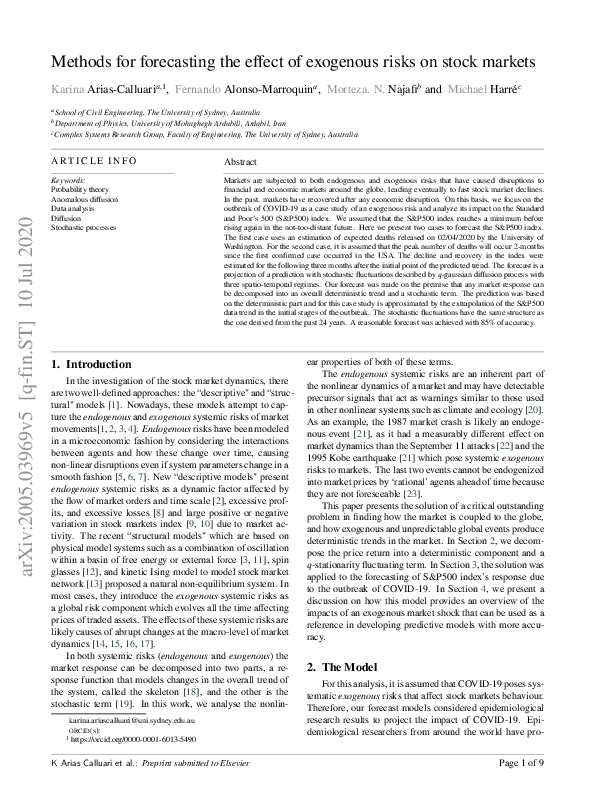 (PDF) Methods for forecasting the effect of exogenous risks on stock ...