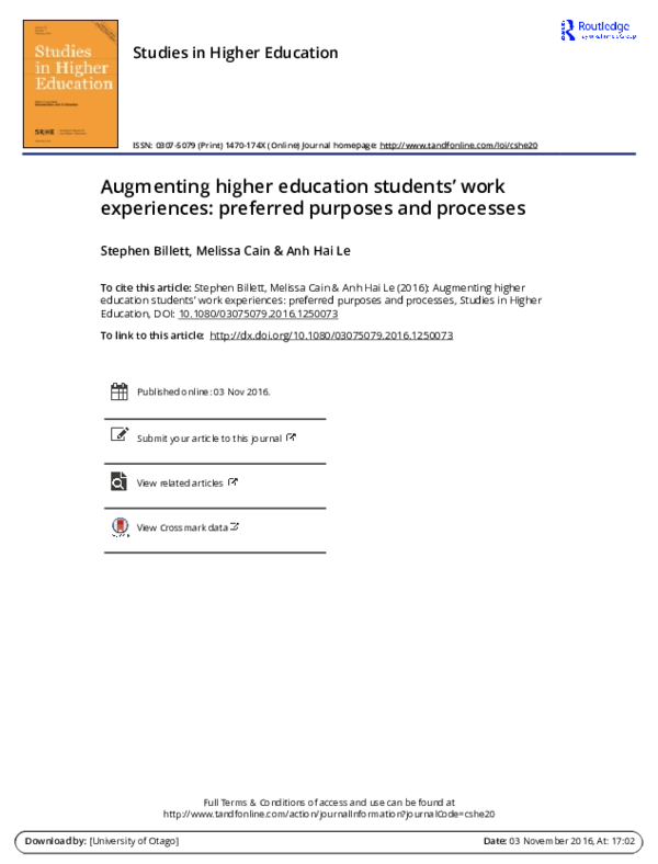 (PDF) Augmenting higher education students’ work experiences: preferred ...