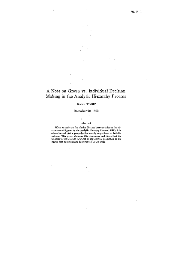 (PDF) A Note on Group vs. Individual Decision Making in the Analytic ...