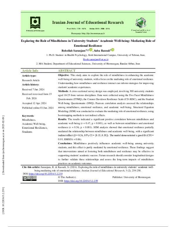 (PDF) Exploring the Role of Mindfulness in University Students ...