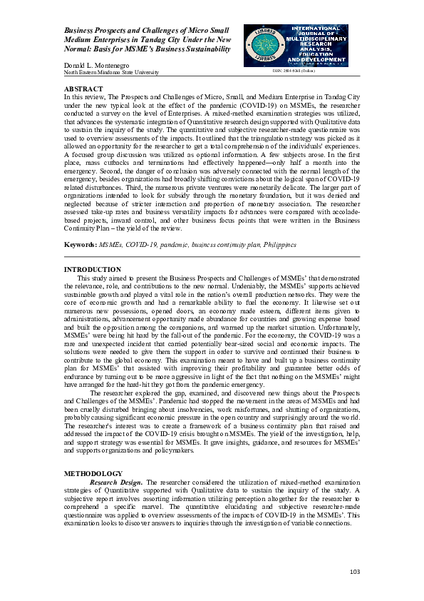 (PDF) Business Prospects and Challenges of Micro Small Medium ...