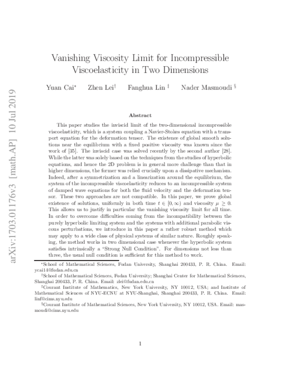 (PDF) Vanishing Viscosity Limit for Incompressible Viscoelasticity in ...