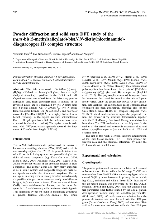 (PDF) Powder diffraction and solid state DFT study of thetrans-bis(5 ...