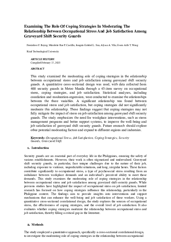 (PDF) Examining The Role Of Coping Strategies In Moderating The ...