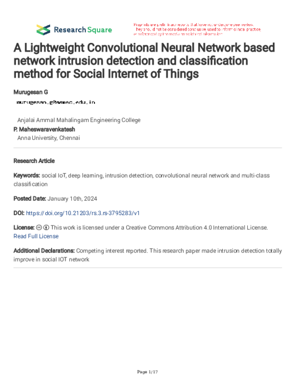 (PDF) A Lightweight Convolutional Neural Network based network ...