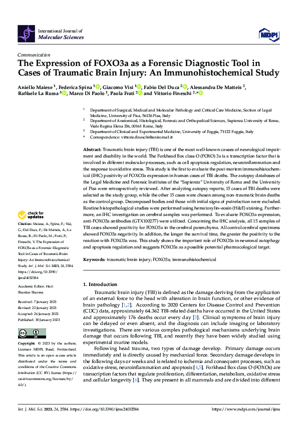 (PDF) The Expression of FOXO3a as a Forensic Diagnostic Tool in Cases ...