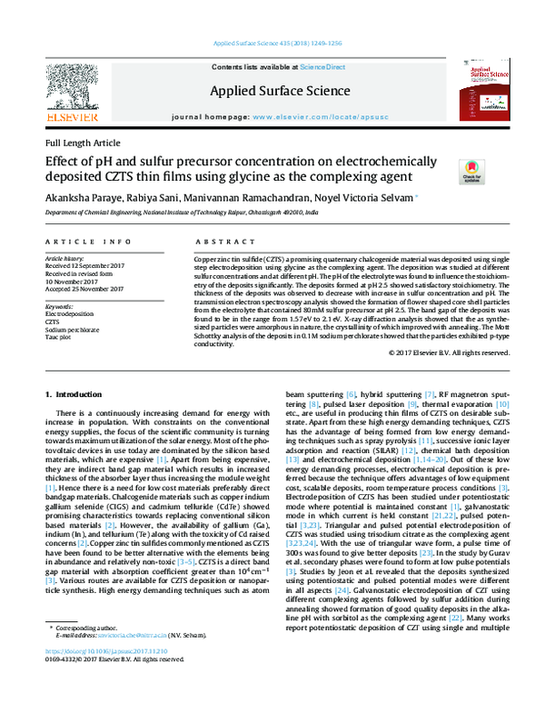 (PDF) Effect of pH and sulfur precursor concentration on ...