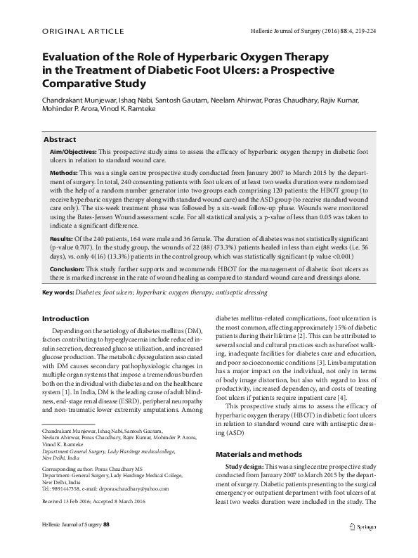(PDF) Evaluation of the role of hyperbaric oxygen therapy in the ...