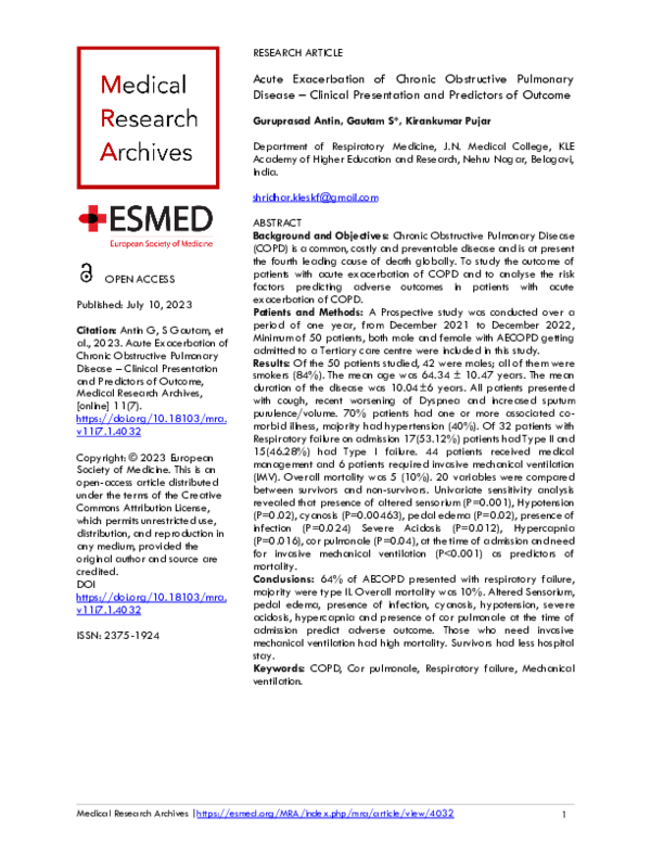(PDF) Acute Exacerbation of Chronic Obstructive Pulmonary Disease ...