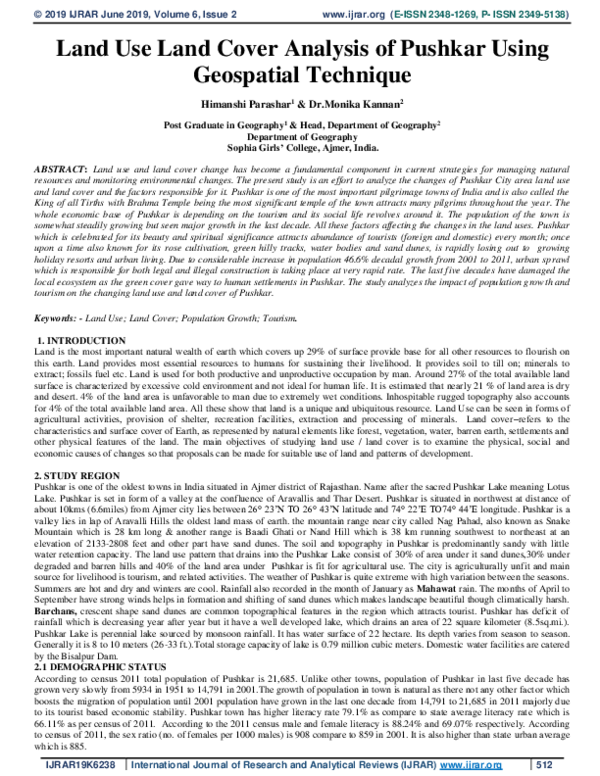 (PDF) Land Use Land Cover Analysis of Pushkar Using Geospatial Technique