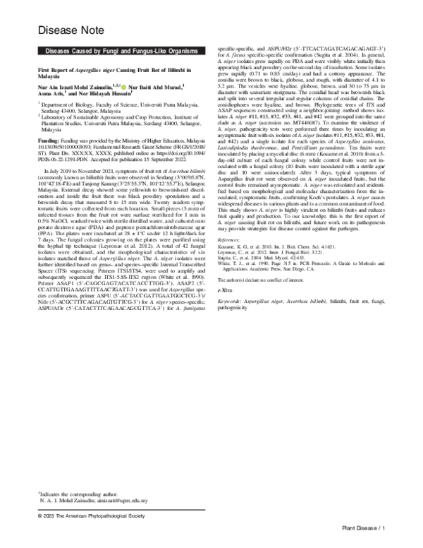 (PDF) First Report of Aspergillus niger Causing Fruit Rot of Bilimbi in ...