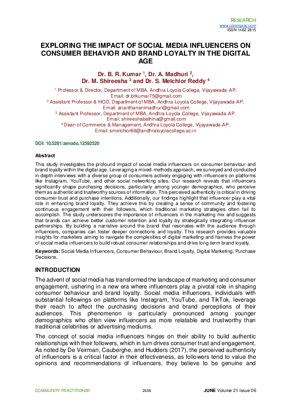(PDF) EXPLORING THE IMPACT OF SOCIAL MEDIA INFLUENCERS ON CONSUMER ...