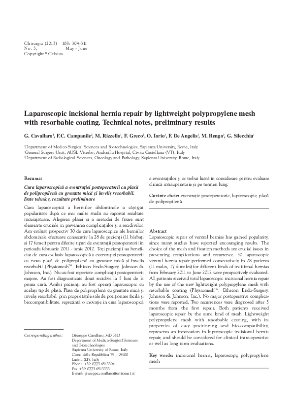 (PDF) Laparoscopic incisional hernia repair by lightweight ...